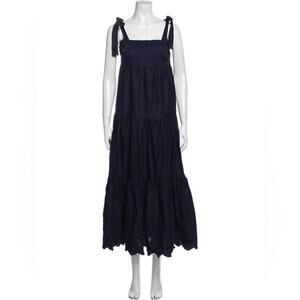 Jason Wu Tiered Embroidered Eyelet Maxi Dress Women’s XS Shoulder Bow Ties Navy